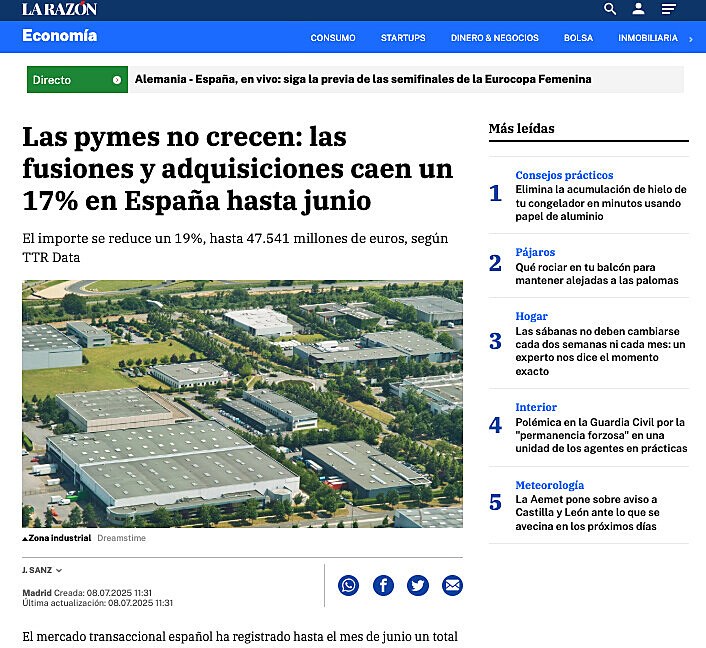 Las pymes no crecen: las fusiones y adquisiciones caen un 17% en Espaa hasta junio